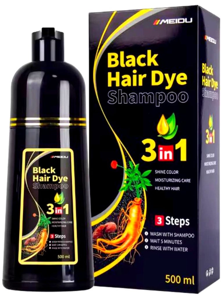 ميدو شامبو صبغة الشعر الأسود للنساء والرجال، شامبو تلوين الشعر الفوري لتغطية الشيب، مكونات عشبية، 3 في 1 - تغطية 100% للشيب (17.6 أوقية سائلة) - Image 1